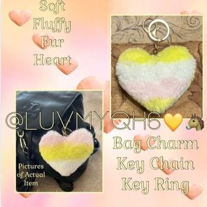 Soft Fluffy Fur Heart Bag Charm, Key Chain, Key Ring